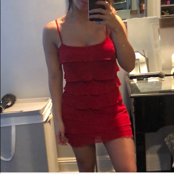 Red Ruffle Mini Dress - Picture 2 of 4